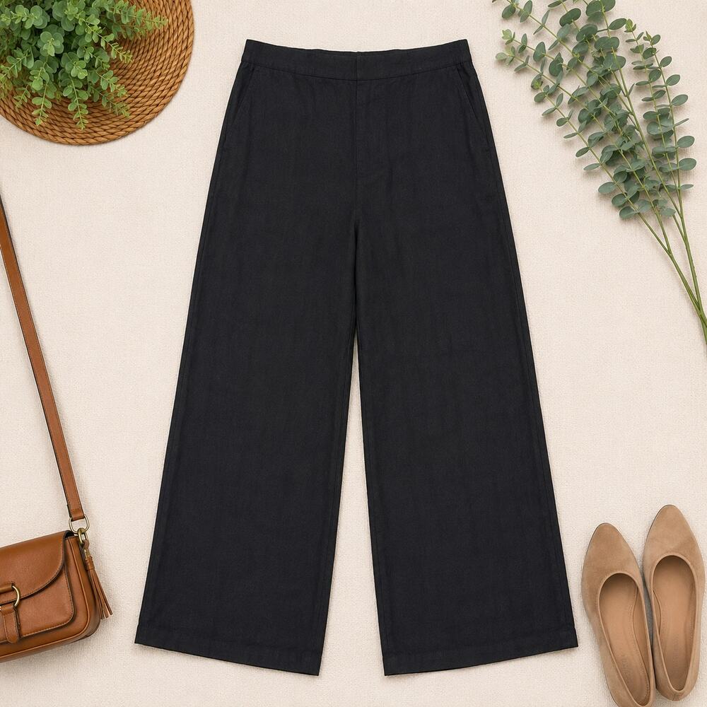Zara Black 100% Linen Wide Leg Pull-On Pants Size XS